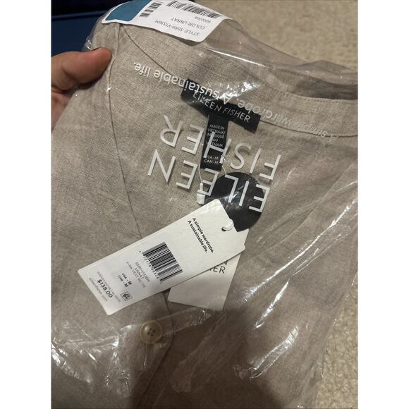 Eileen Fisher V-Neck Button Down Organic Linen Vest Minimalist Modern Sz M NWT - Picture 5 of 6